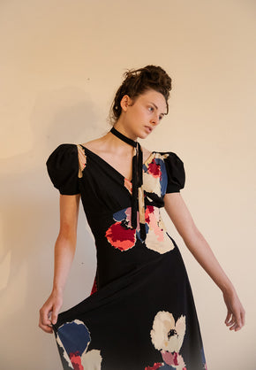 1930s bias silk puff sleeve gown