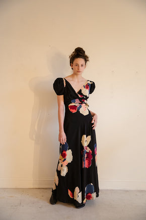 1930s bias silk puff sleeve gown