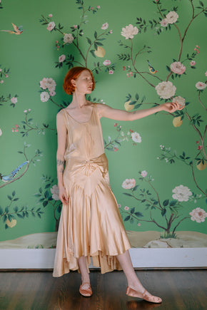 1930s Crepe back satin evening dress