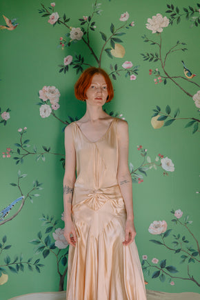 1930s Crepe back satin evening dress