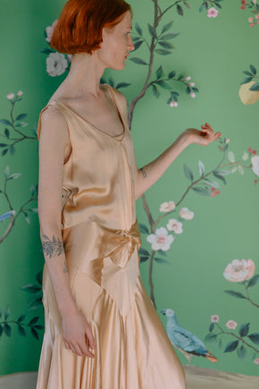 1930s Crepe back satin evening dress
