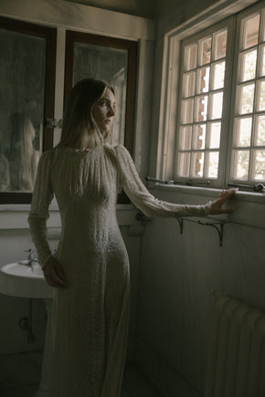 1930s burnout champagne silk velvet gown