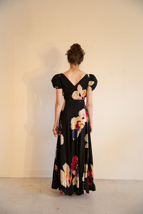 1930s bias silk puff sleeve gown