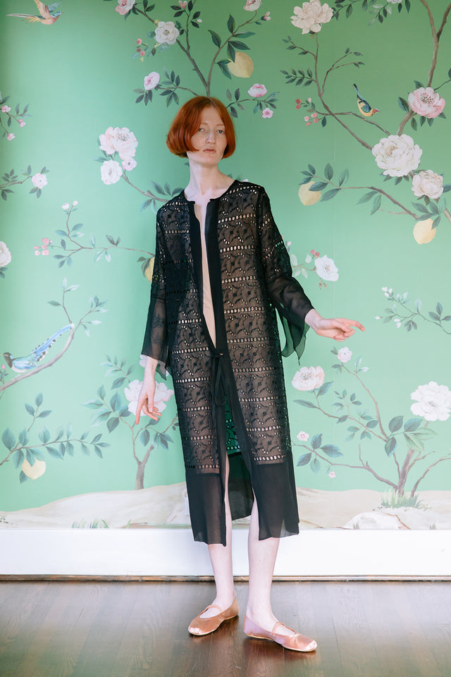 Antique 1920s silk eyelet overcoat