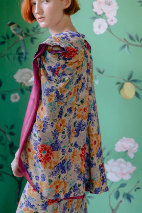 1930s printed silk evening ensemble