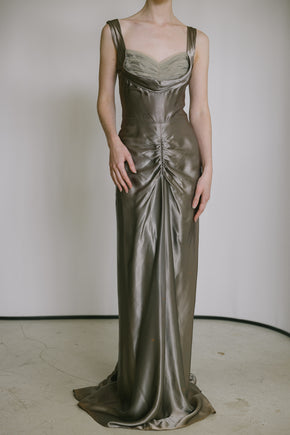 1940s satin tulle gown