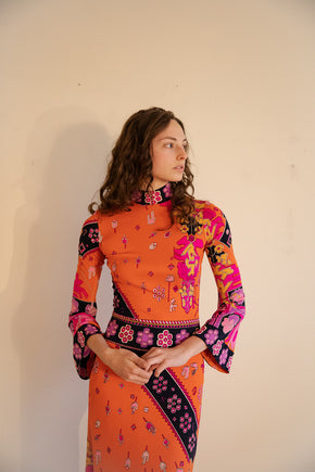 Early 1970s printed silk Jersey Leonard of Paris maxi dress
