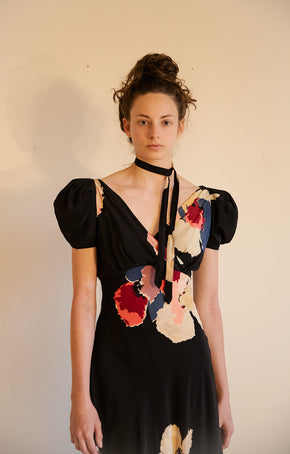1930s bias silk puff sleeve gown