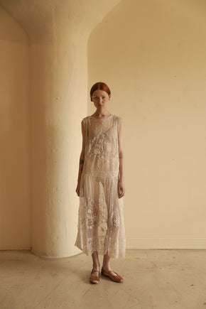 1920s French filet lace tulle dress