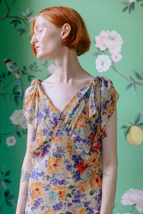 1930s printed silk evening ensemble