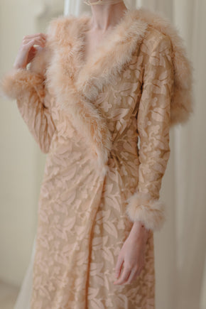 1930s appliquéd Marabou robe