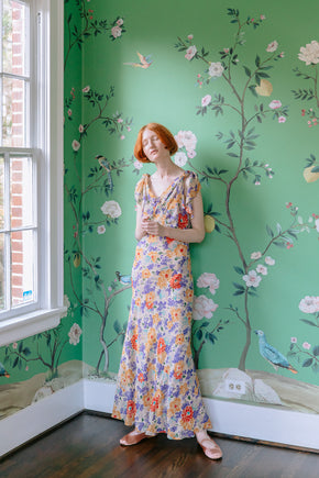 1930s printed silk evening ensemble
