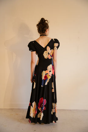 1930s bias silk puff sleeve gown