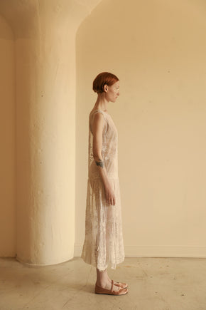 1920s French filet lace tulle dress