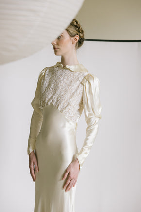 1930s European silk lace wedding gown