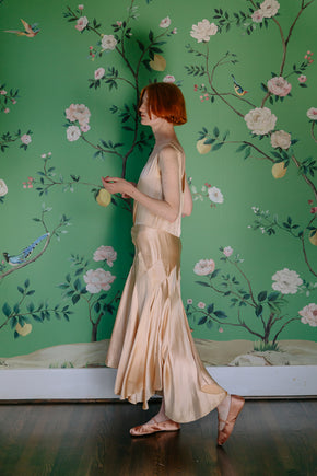 1930s Crepe back satin evening dress