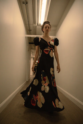 1930s bias silk puff sleeve gown