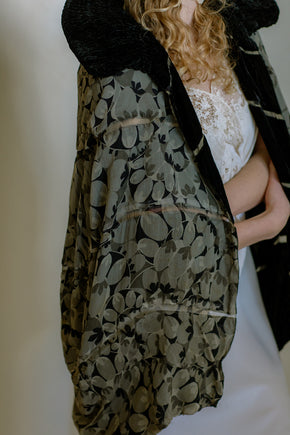 1920s reversible floral silk chiffon + silk velvet cape