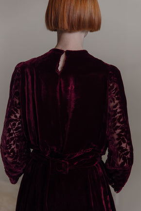 1930s garnet devoré velvet dress