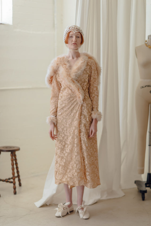 1930s appliquéd Marabou robe