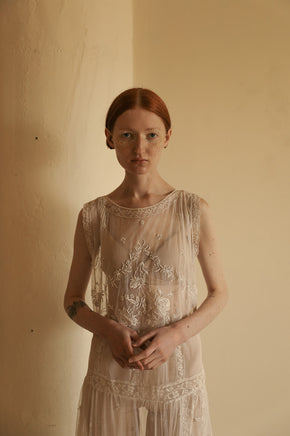 1920s French filet lace tulle dress