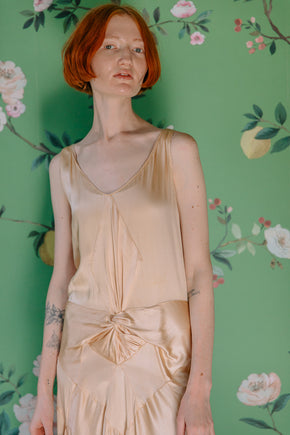 1930s Crepe back satin evening dress