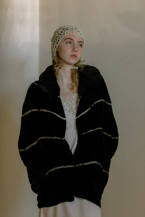 1920s reversible floral silk chiffon + silk velvet cape