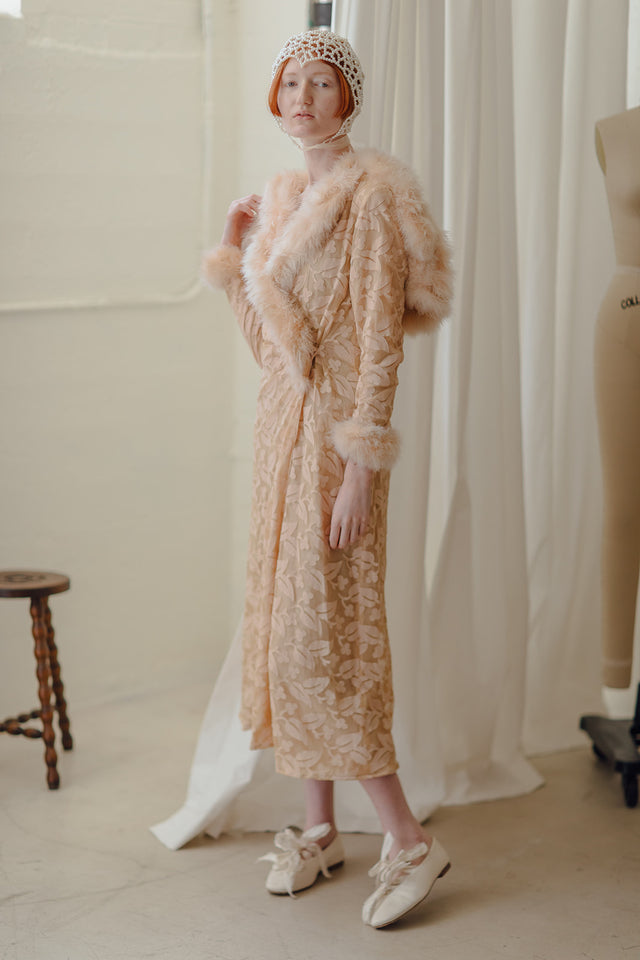 1930s appliquéd Marabou robe