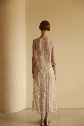 1920s French filet lace tulle dress
