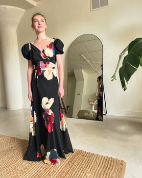 1930s bias silk puff sleeve gown
