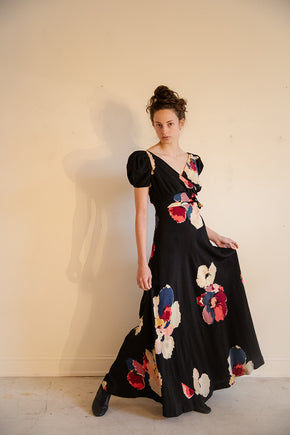 1930s bias silk puff sleeve gown