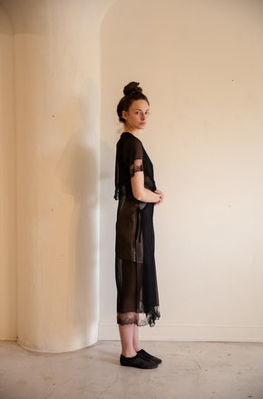 1930s silk chiffon lace trimmed robe