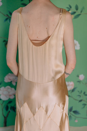 1930s Crepe back satin evening dress