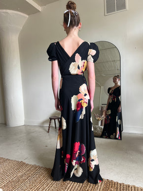 1930s bias silk puff sleeve gown