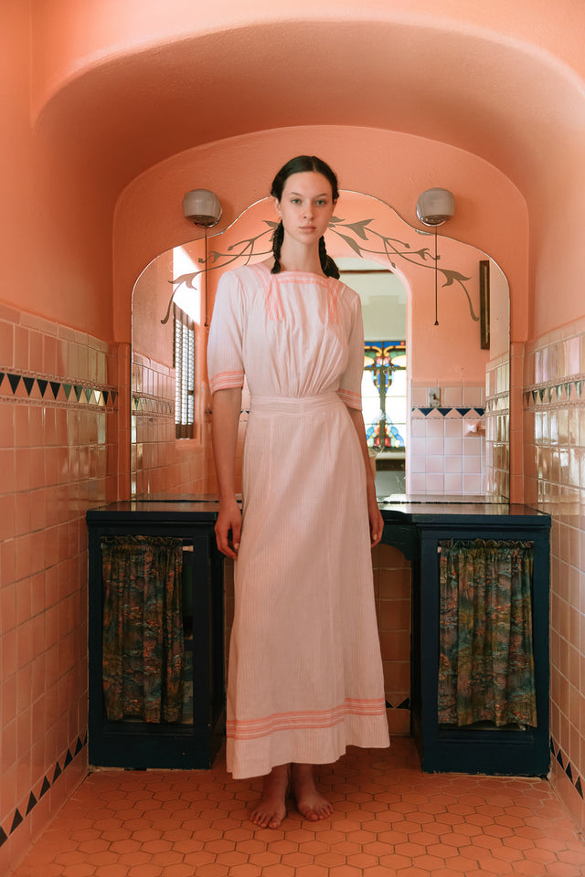 1910s pink striped cotton lawn dress