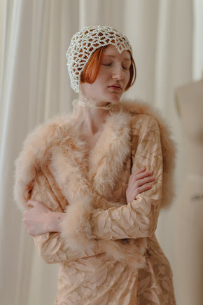 1930s appliquéd Marabou robe