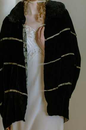 1920s reversible floral silk chiffon + silk velvet cape