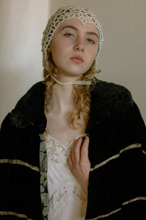 1920s reversible floral silk chiffon + silk velvet cape