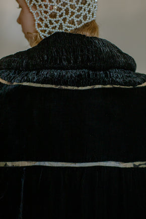 1920s reversible floral silk chiffon + silk velvet cape