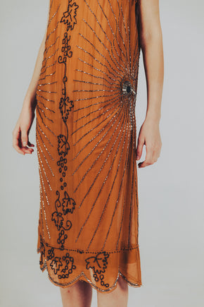 1920s silk chiffon beaded flapper dress