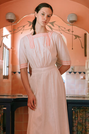 1910s pink striped cotton lawn dress