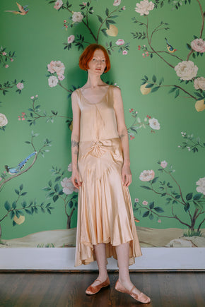 1930s Crepe back satin evening dress