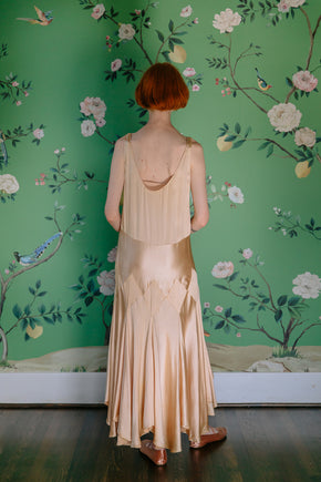 1930s Crepe back satin evening dress