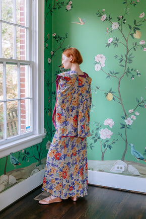 1930s printed silk evening ensemble