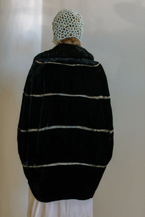 1920s reversible floral silk chiffon + silk velvet cape