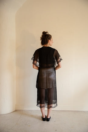 1930s silk chiffon lace trimmed robe