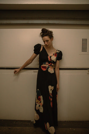1930s bias silk puff sleeve gown