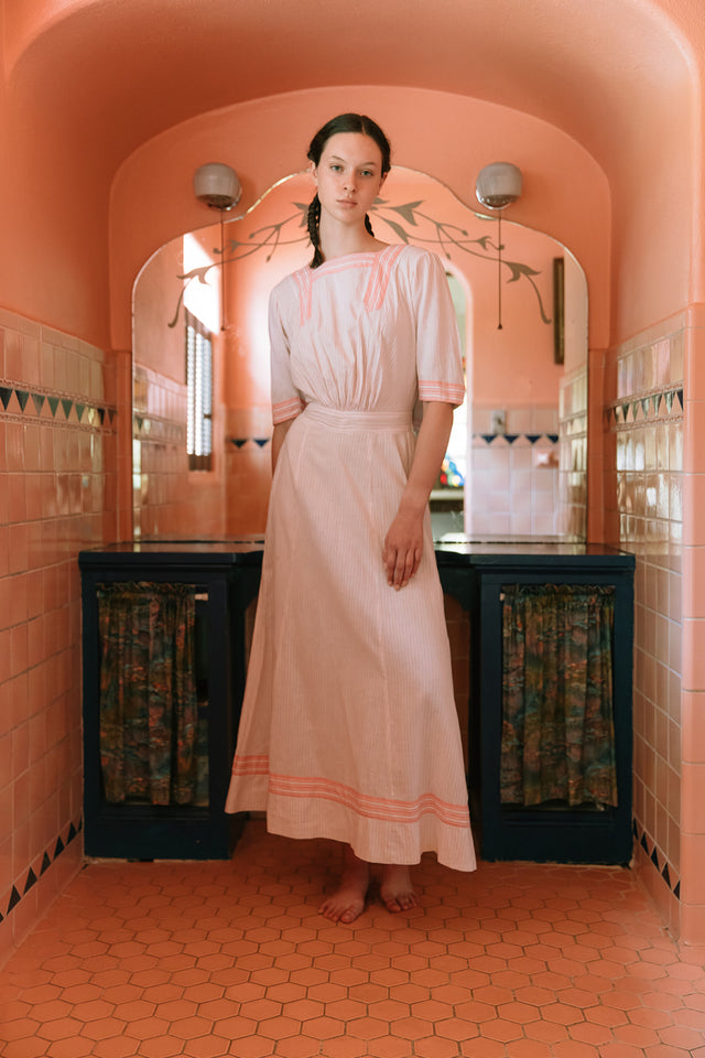 1910s pink striped cotton lawn dress