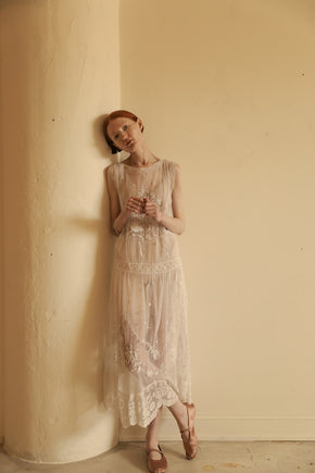 1920s French filet lace tulle dress