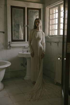 1930s burnout champagne silk velvet gown